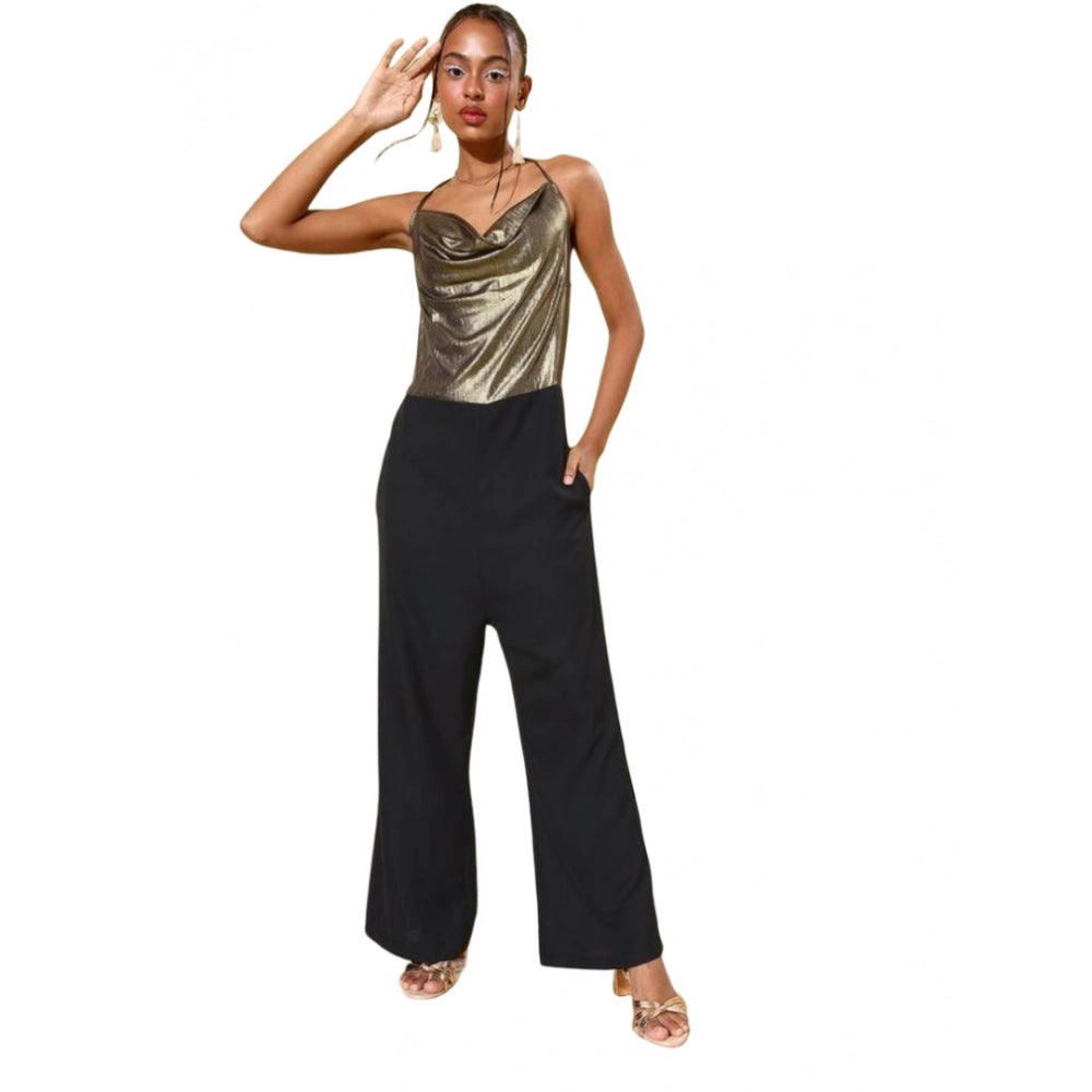 Generic Women's Polyester Embellished Sleeveless Jumpsuit (Gold)