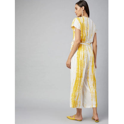 Generic Women's Rayon Striped Short Sleeve Jumpsuit (Yellow - White)
