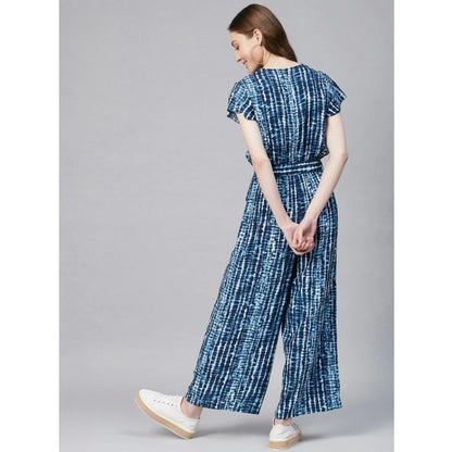 Generic Women's Rayon Tie &amp; Dye Short Sleeve Jumpsuit (Blue)