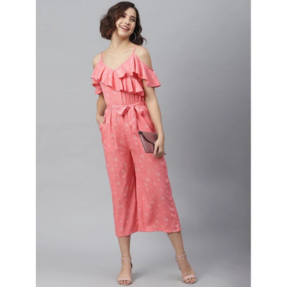 Generic Women's Polyester Floral Cold Shoulder Jumpsuit (Pink)