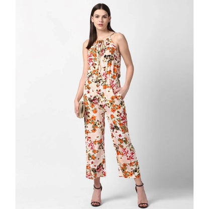 Generic Women's Polyester Floral Halter Jumpsuit (Peach)