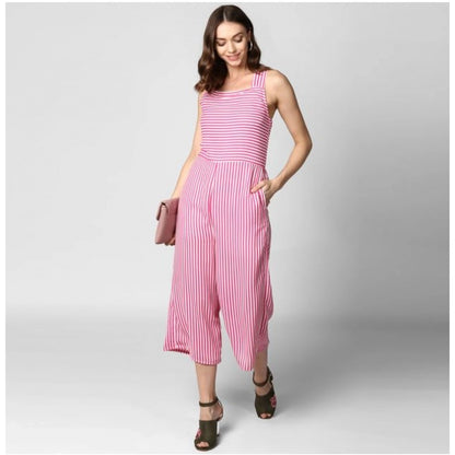 Generic Women's Polyester Striped Sleeveless Jumpsuit (Pink)