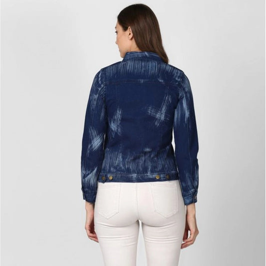 Generic Women's Denim Washed Long Sleeve Jacket (Blue)