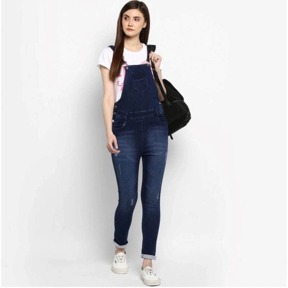 Generic Women's Denim Distressed Dungaree Pant (Blue)