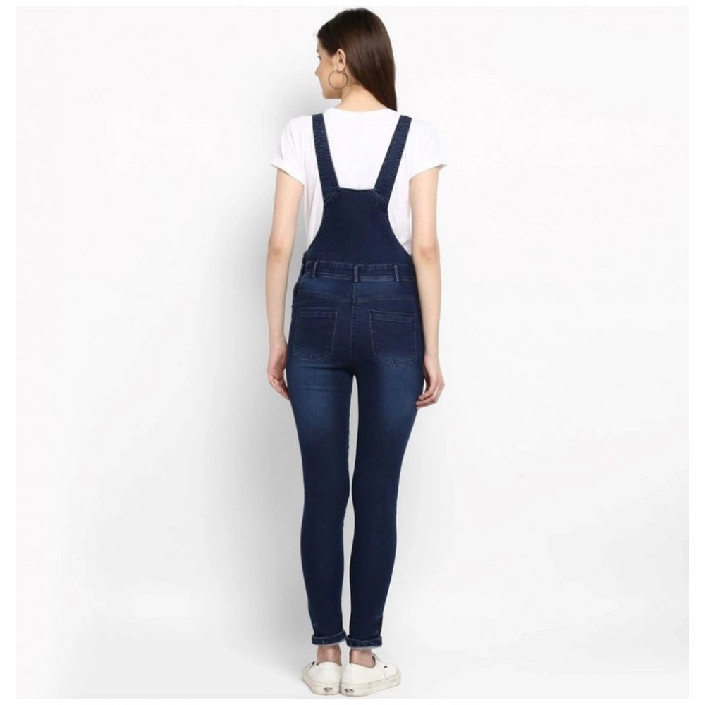 Generic Women's Denim Solid Dungaree Pant (Blue)