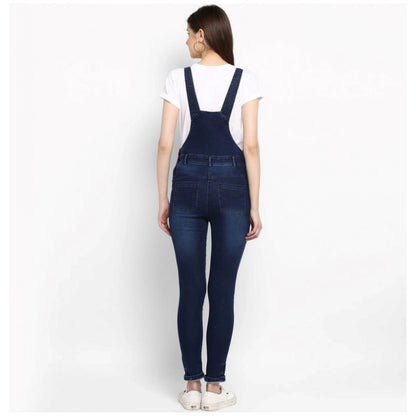 Generic Women's Denim Solid Dungaree Pant (Blue)