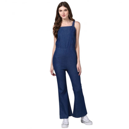 Generic Women's Denim Solid Shoulder Straps Jumpsuit (Blue)