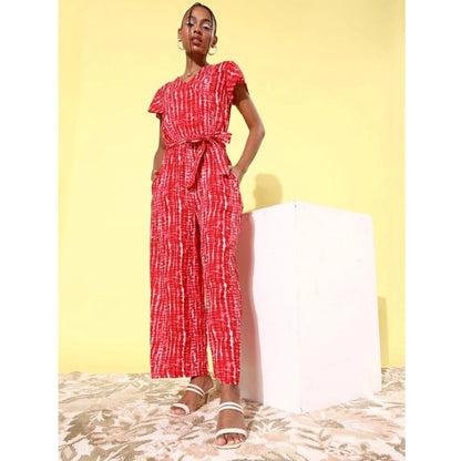 Generic Women's Rayon Tie &amp; Dye Short Sleeve Jumpsuit (Red)