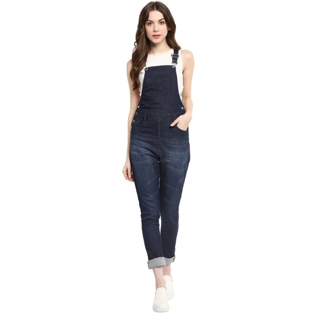 Generic Women's Denim Solid Dungaree Pant (Blue)