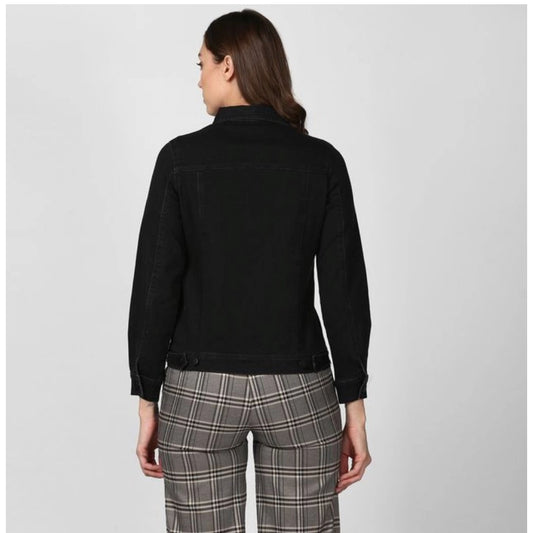 Generic Women's Denim Solid Long Sleeve Jacket (Black)