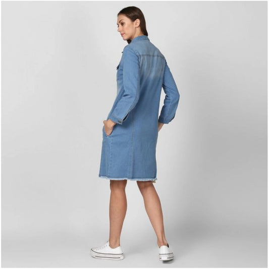 Generic Women's Denim Washed Long Sleeve Jacket (Blue)