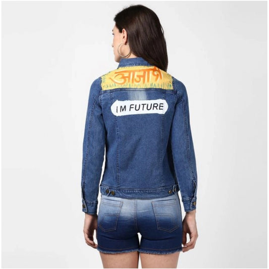 Generic Women's Denim Hand Painted Long Sleeve Jacket (Blue)
