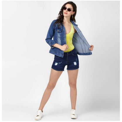 Generic Women's Denim Hand Painted Long Sleeve Jacket (Blue)