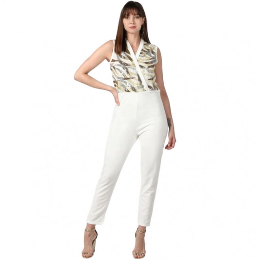 Generic Women's Polyester Embellished Sleeveless Jumpsuit (White)