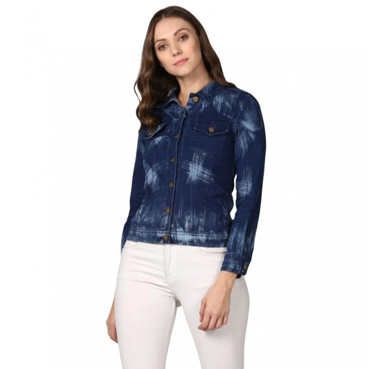 Generic Women's Denim Washed Long Sleeve Jacket (Blue)