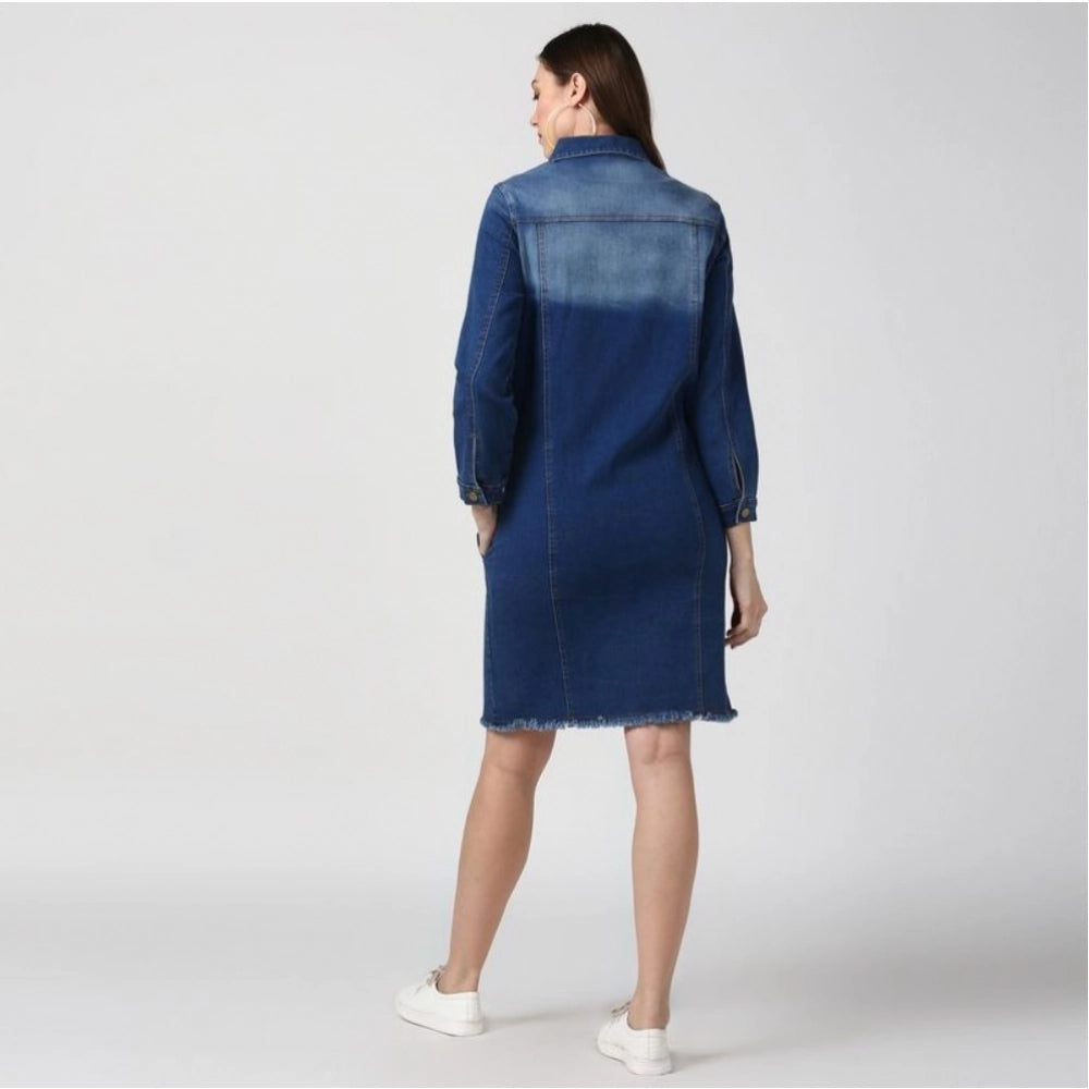 Generic Women's Denim Washed Long Sleeve Jacket (Navy Blue)