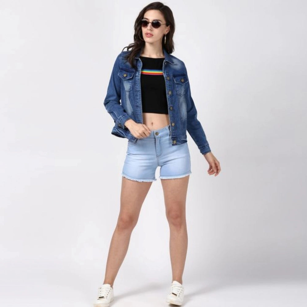 Generic Women's Denim Hand Painted Long Sleeve Jacket (Blue)