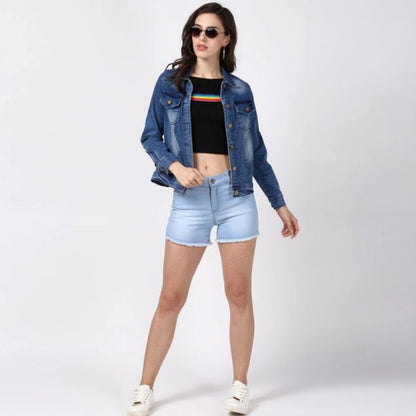 Generic Women's Denim Hand Painted Long Sleeve Jacket (Blue)