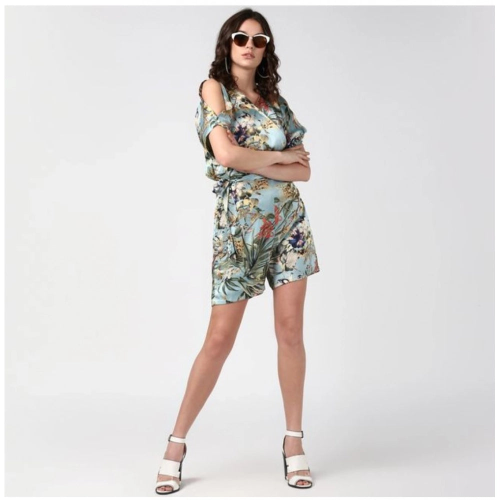 Generic Women's Polyester Floral Dungaree Pant (Multicolor)