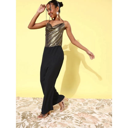 Generic Women's Polyester Embellished Sleeveless Jumpsuit (Gold)