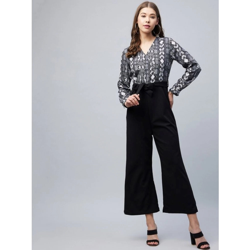 Generic Women's Rayon Animal Print Short Sleeve Jumpsuit (Black)