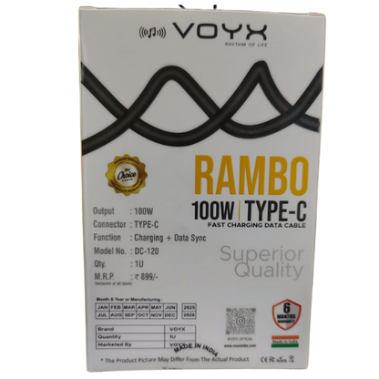 Voyx 100 W Type C Fast Charging Cable