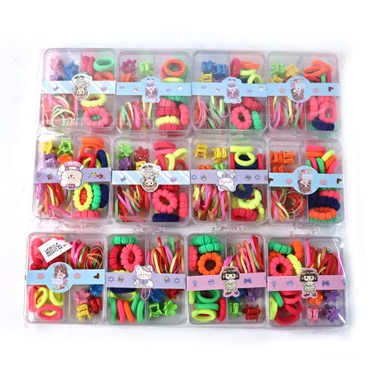 Kids Hair Bands Rubber Bands  Cute Hair Clips In Storage Box (Mix Design  1 Set)