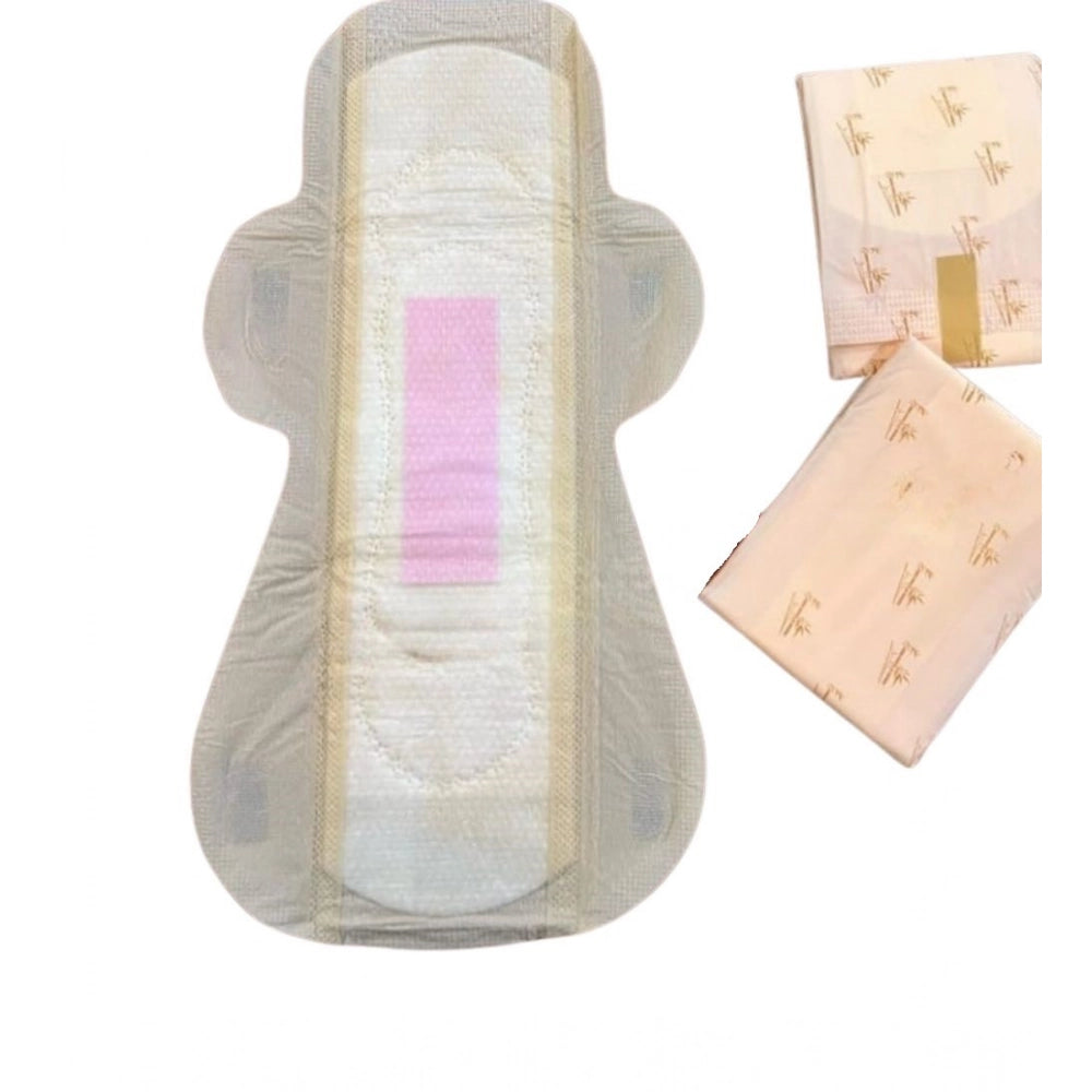 Generic Pack of_12 Pcs Cotton Bamboo Sanitary Pads with Wings (White, each pack_6 pads)
