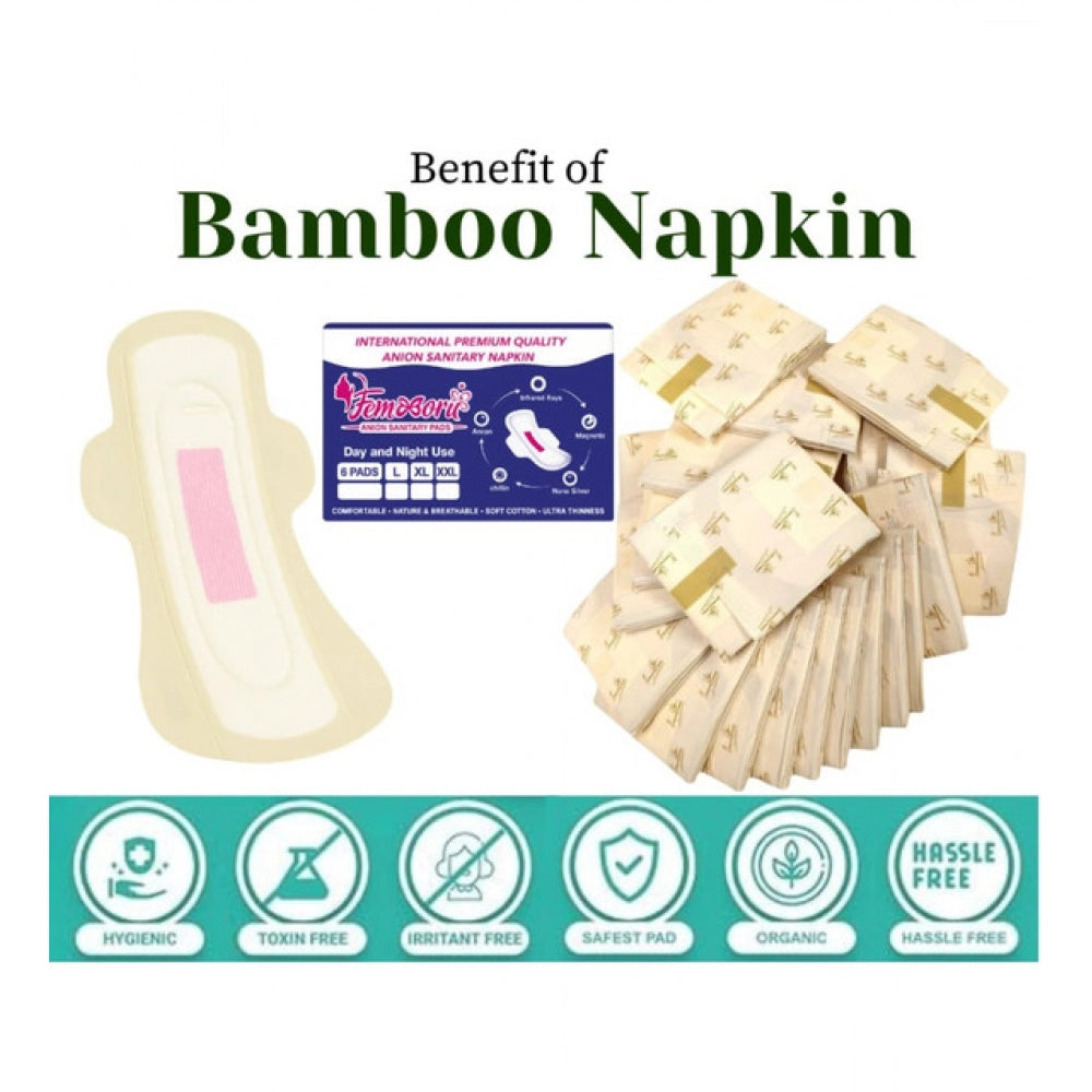 Generic Pack of_12 Pcs Cotton Bamboo Sanitary Pads with Wings (White, each pack_6 pads)