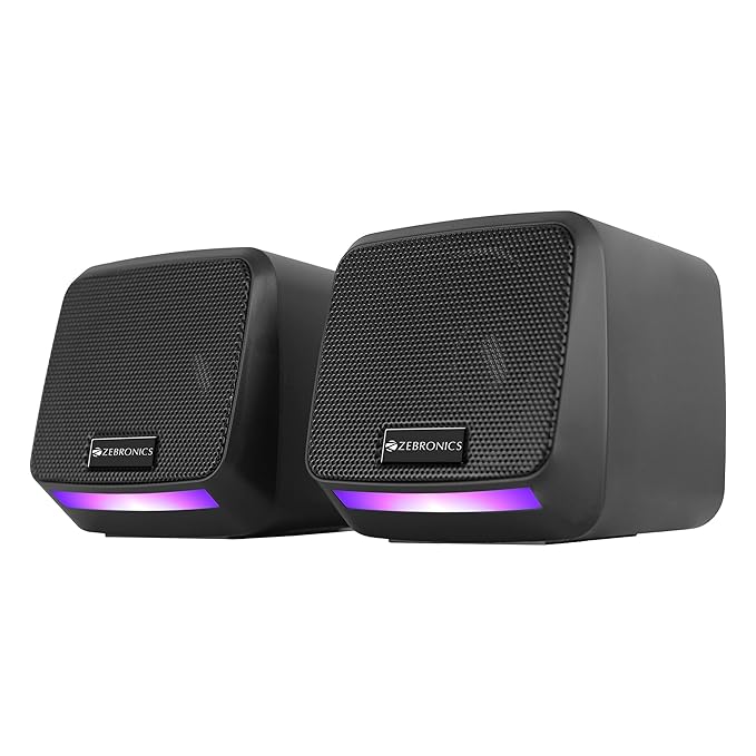 Zebronics Igloo 1, USB 2.0 Computer Speakers, 8 Watts, Multicolor LED, USB Powered, AUX, Volume Control Pod for Laptops, Desktop