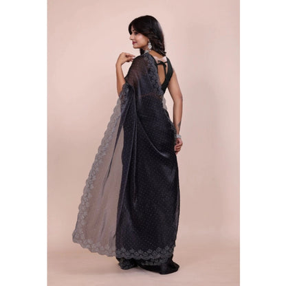 Generic Women's Jimmy choo Embellished Bollywood Saree With Unstitched Blouse 5.5Mtr (Black)