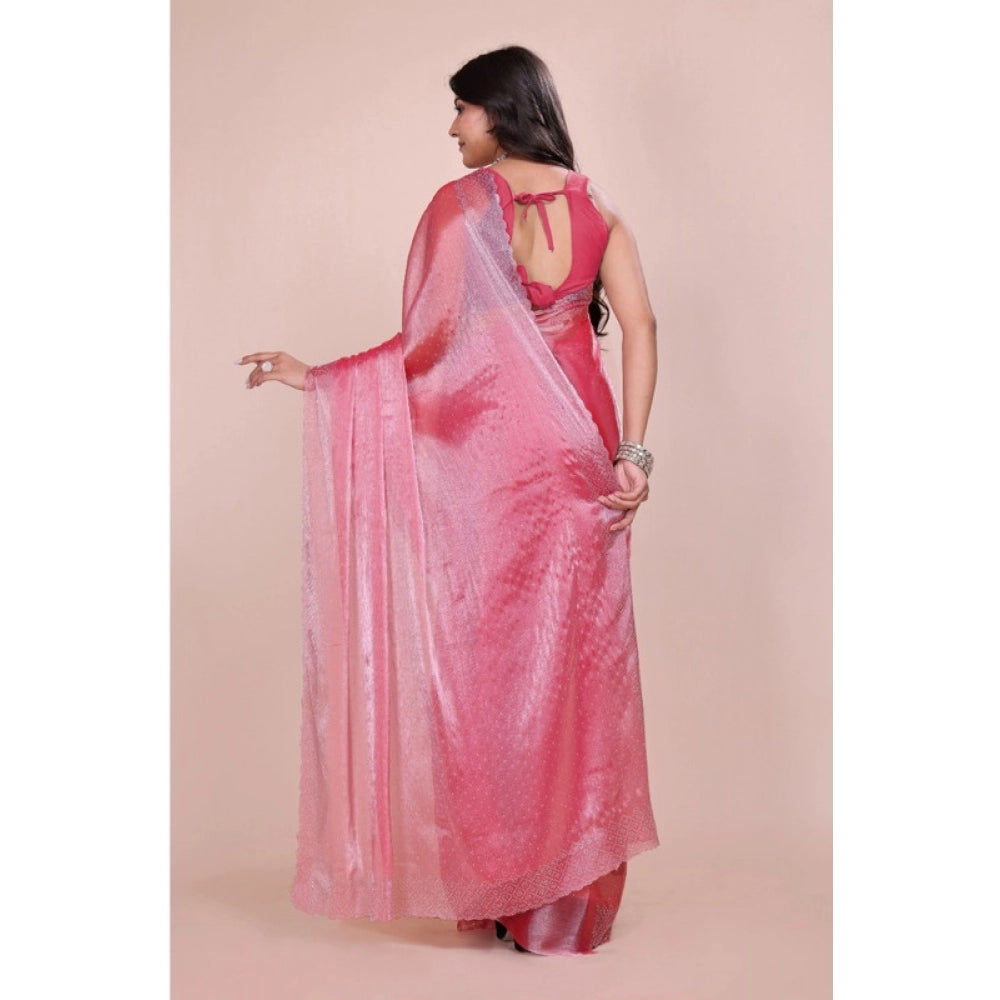 Generic Women's Jimmy choo Embellished Bollywood Saree With Unstitched Blouse 5.5Mtr (Pink)