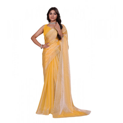 Generic Women's Jimmy choo Embellished Bollywood Saree With Unstitched Blouse 5.5Mtr (Yellow)