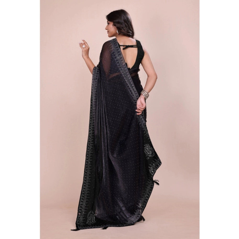 Generic Women's Jimmy choo Embellished Bollywood Saree With Unstitched Blouse 5.5Mtr (Black)