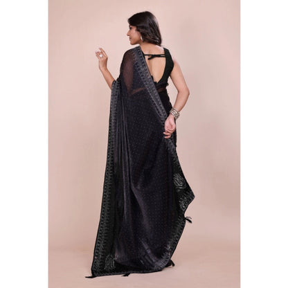 Generic Women's Jimmy choo Embellished Bollywood Saree With Unstitched Blouse 5.5Mtr (Black)