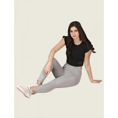 Generic Women's Polyester Solid Ankle length High Waisted Tights (Grey)