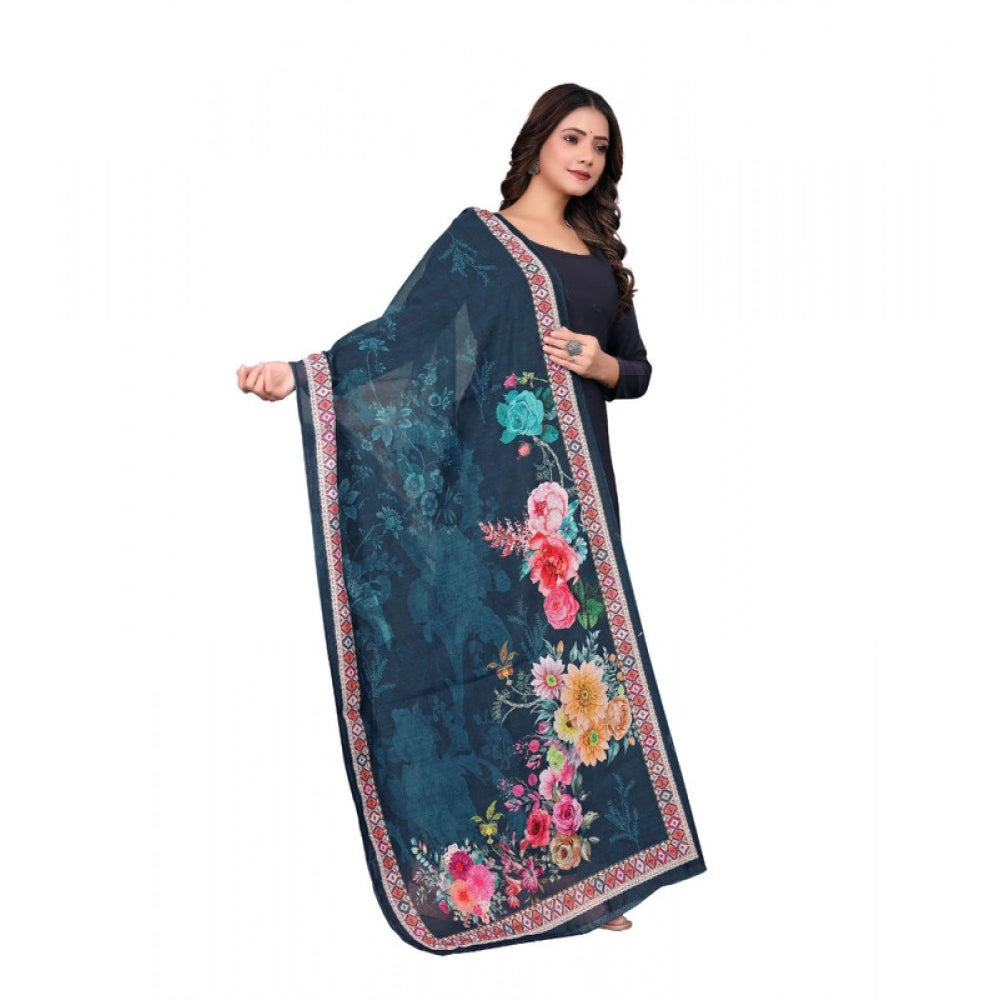Generic Women's chanderi silk  Printed Dupatta (Navy Blue, Length: 2 Mtr)