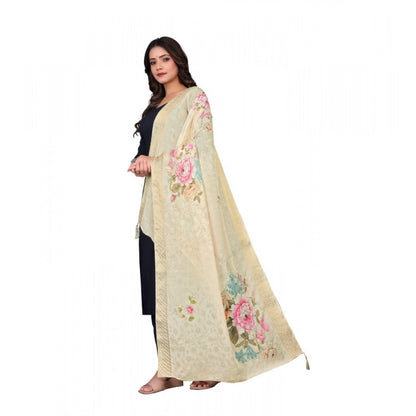 Generic Women's chanderi silk  Printed Dupatta (Beige, Length: 2 Mtr)
