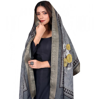 Generic Women's chanderi silk  Printed Dupatta (Gray, Length: 2 Mtr)