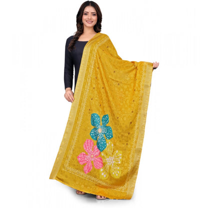 Generic Women's chanderi silk  Printed Dupatta (Yellow, Length: 2 Mtr)