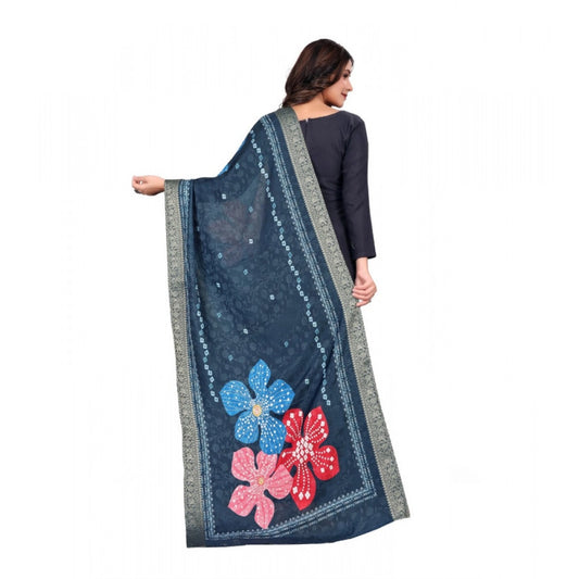 Generic Women's chanderi silk  Printed Dupatta (Navy Blue, Length: 2 Mtr)