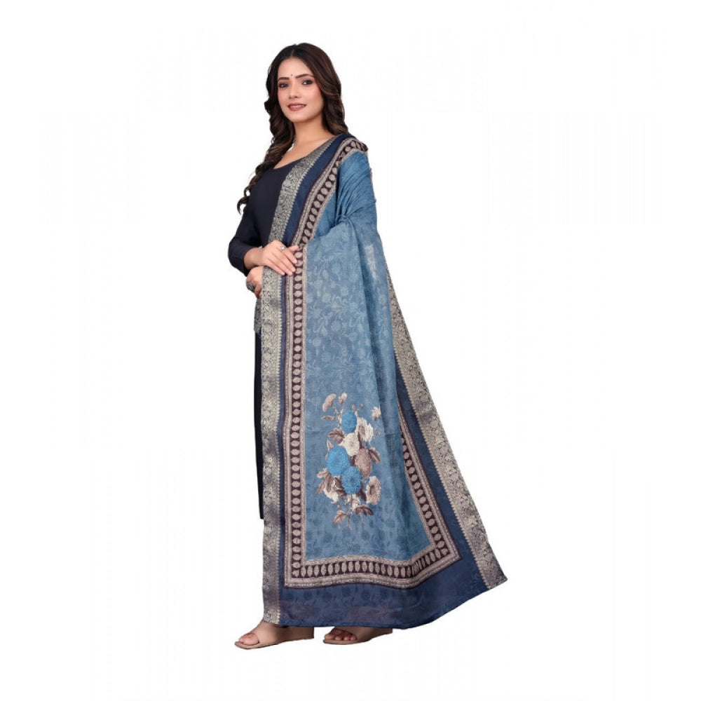 Generic Women's chanderi silk  Printed Dupatta (Navy Blue, Length: 2 Mtr)