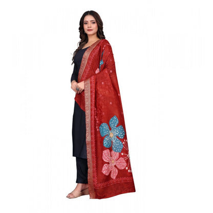 Generic Women's chanderi silk  Printed Dupatta (Red, Length: 2 Mtr)