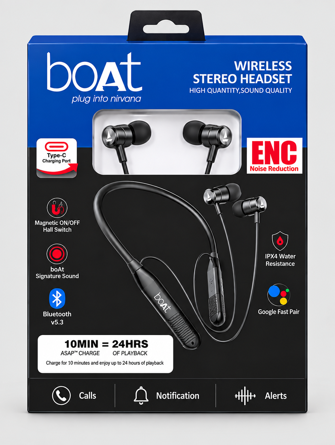 boAt Neckband | Rockerz kreta |Upto 480 hours playback | Magnetic on-off | Glossy Finish | 4 mic with ENC calling
