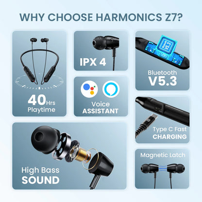 Harmonics Z7 High Bass | Gaming Mode | Water Resistant | 10mm Dynamic Driver