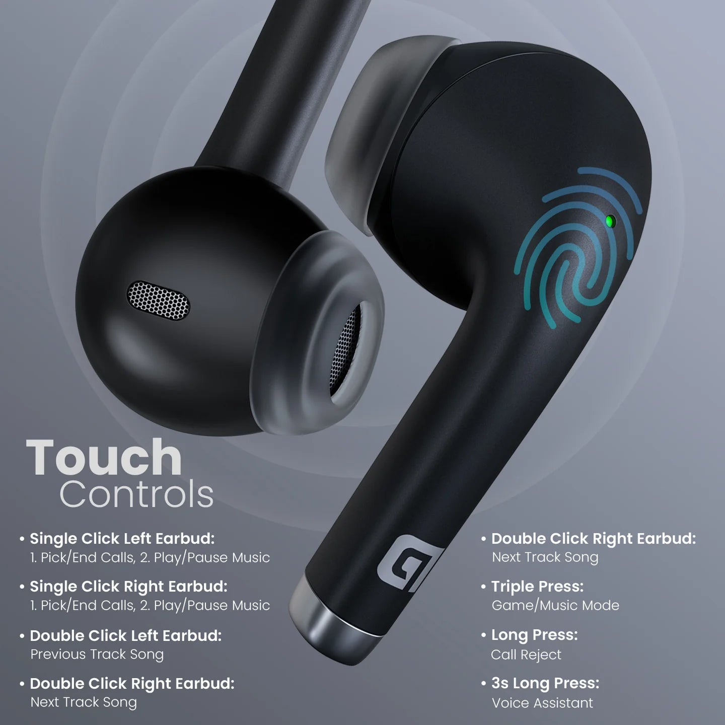 Harmonics Twins S19 Unique Earbuds | Game/Music Mode | Touch Control | Type C Fast Charging (POR 2214)