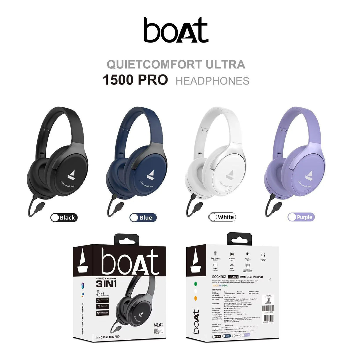 Boat Immortal 1500 pro Wireless Headphone with detachable mic