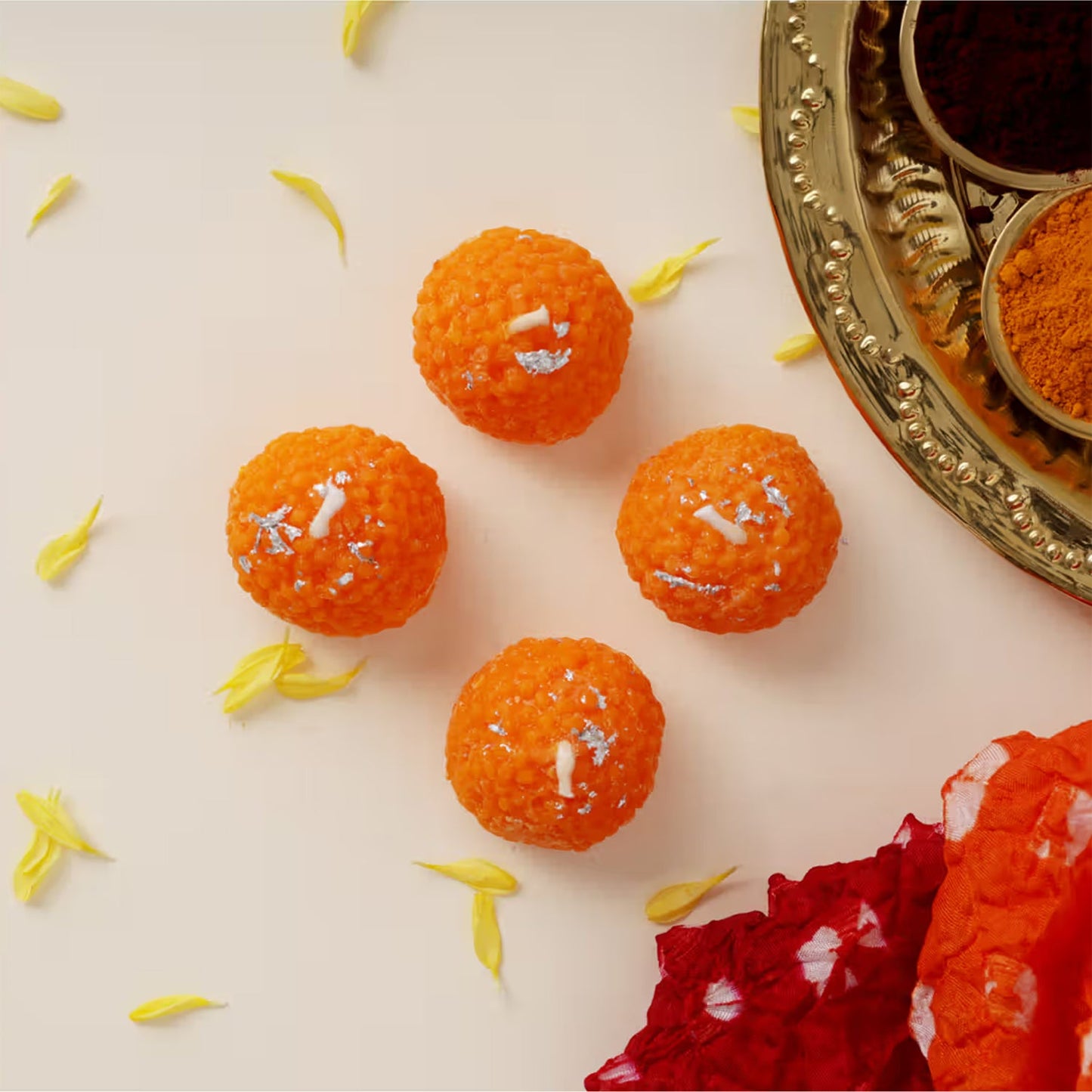 Laddu Shaped Decorative Wax Candles (4 Pc / Set)