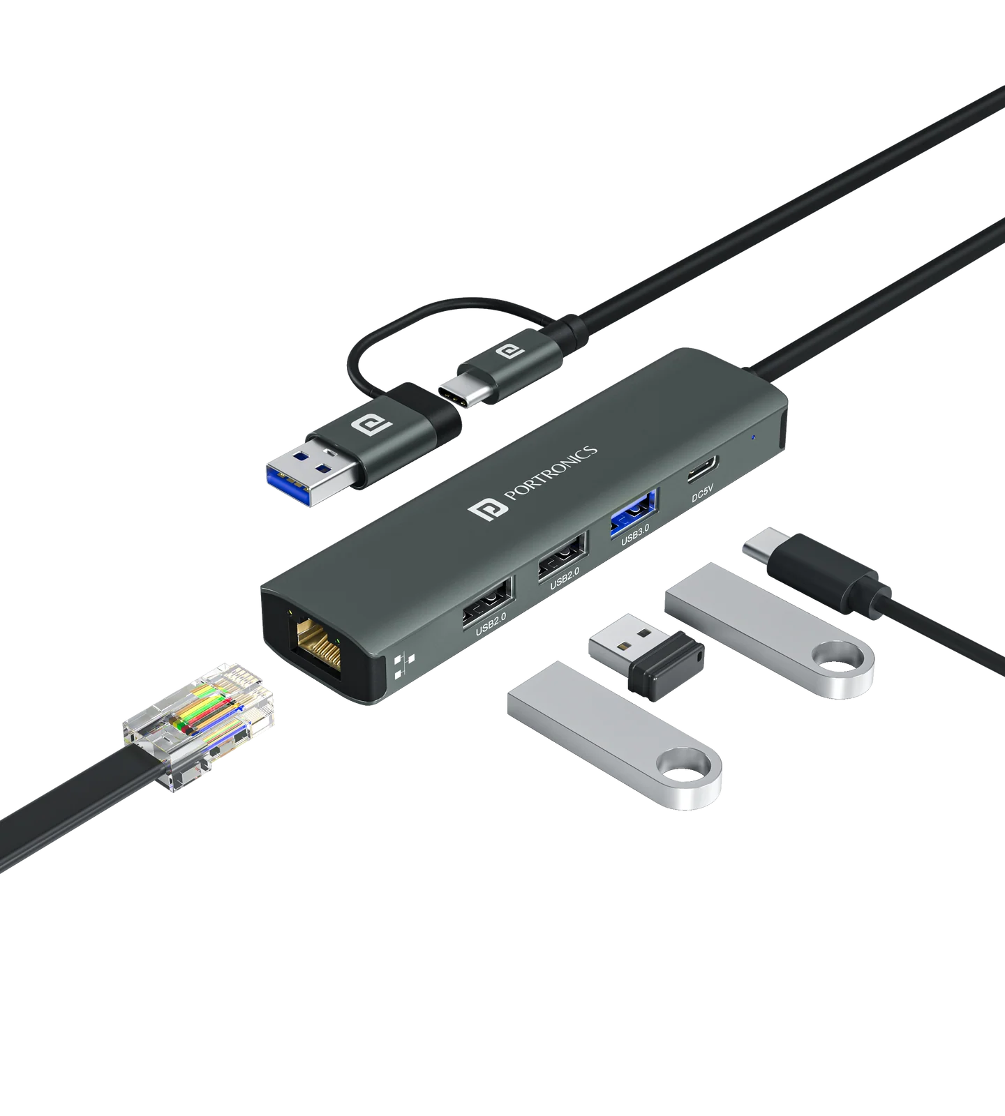 MPort Edge Type-C Charging Support | USB 3.0,2.0 | RJ45 Ethernet | Dual USB Plugs