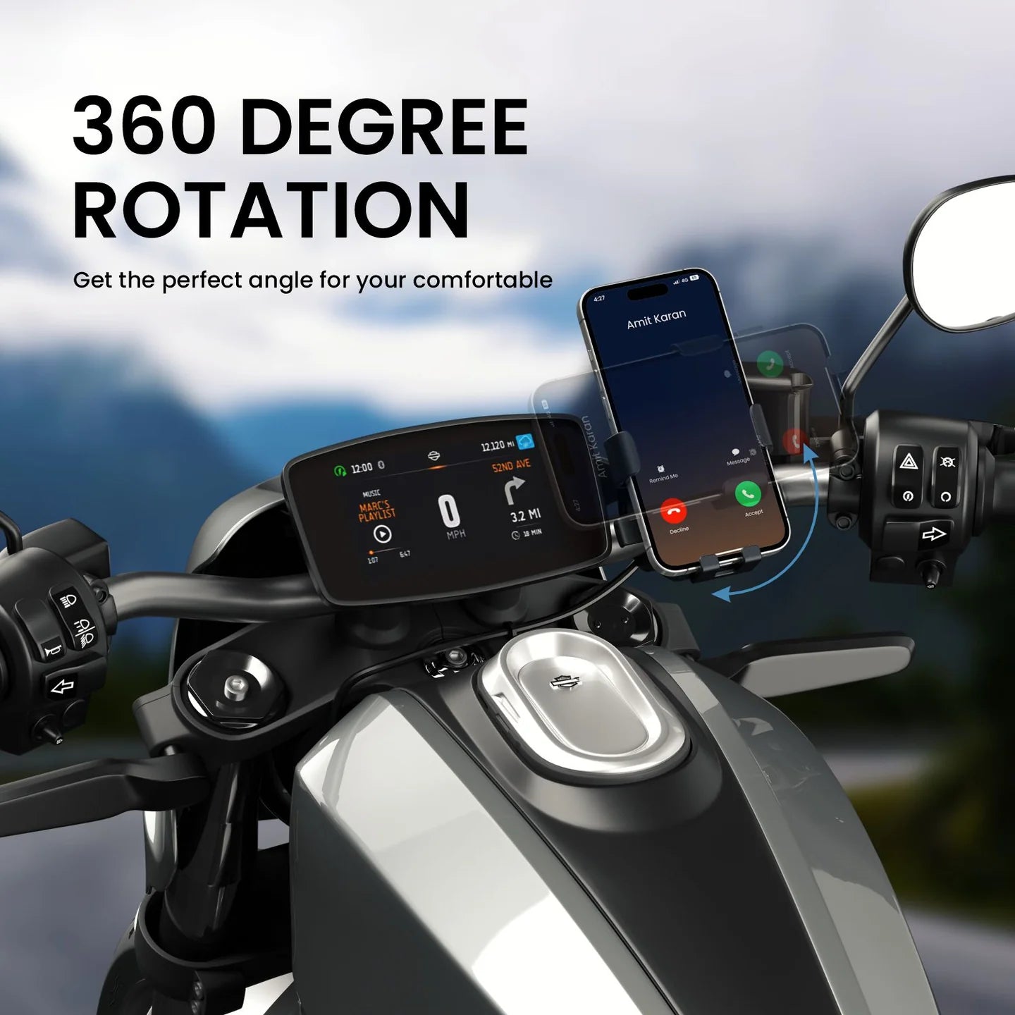 Mobike 4 | One-Press Lock | 360° Rotation | Bike Phone Holder | Handlebar Mount | Portronics